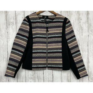 H&M Women’s 12 Collarless Blazer Zippered Aztec Boho Jacket Colorful Textured